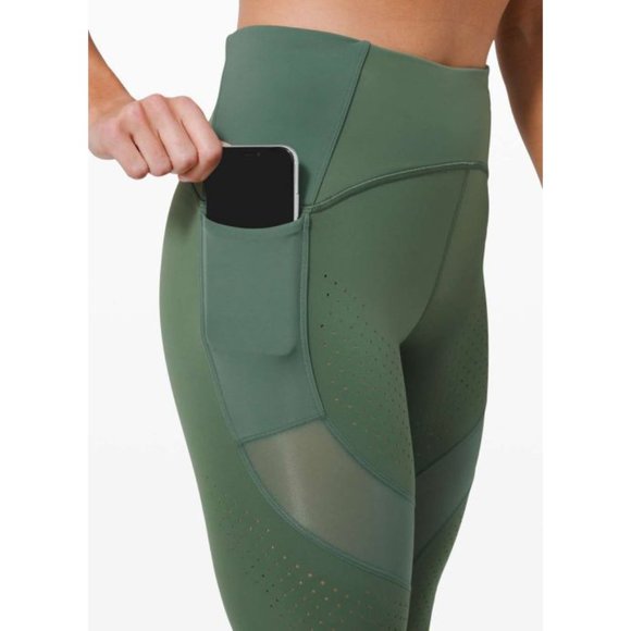 Lululemon Uncovered Strength High-Rise Algae Green Mesh Cut-Outs Olive Tights 4 - Picture 4 of 10